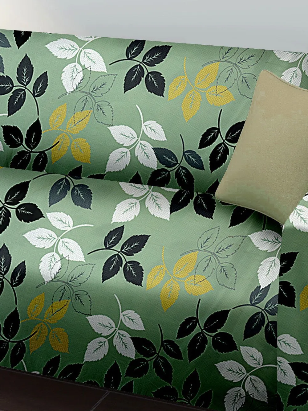 Cortina Spandex Stretchable Leaf Print Green Sofa Slipcover