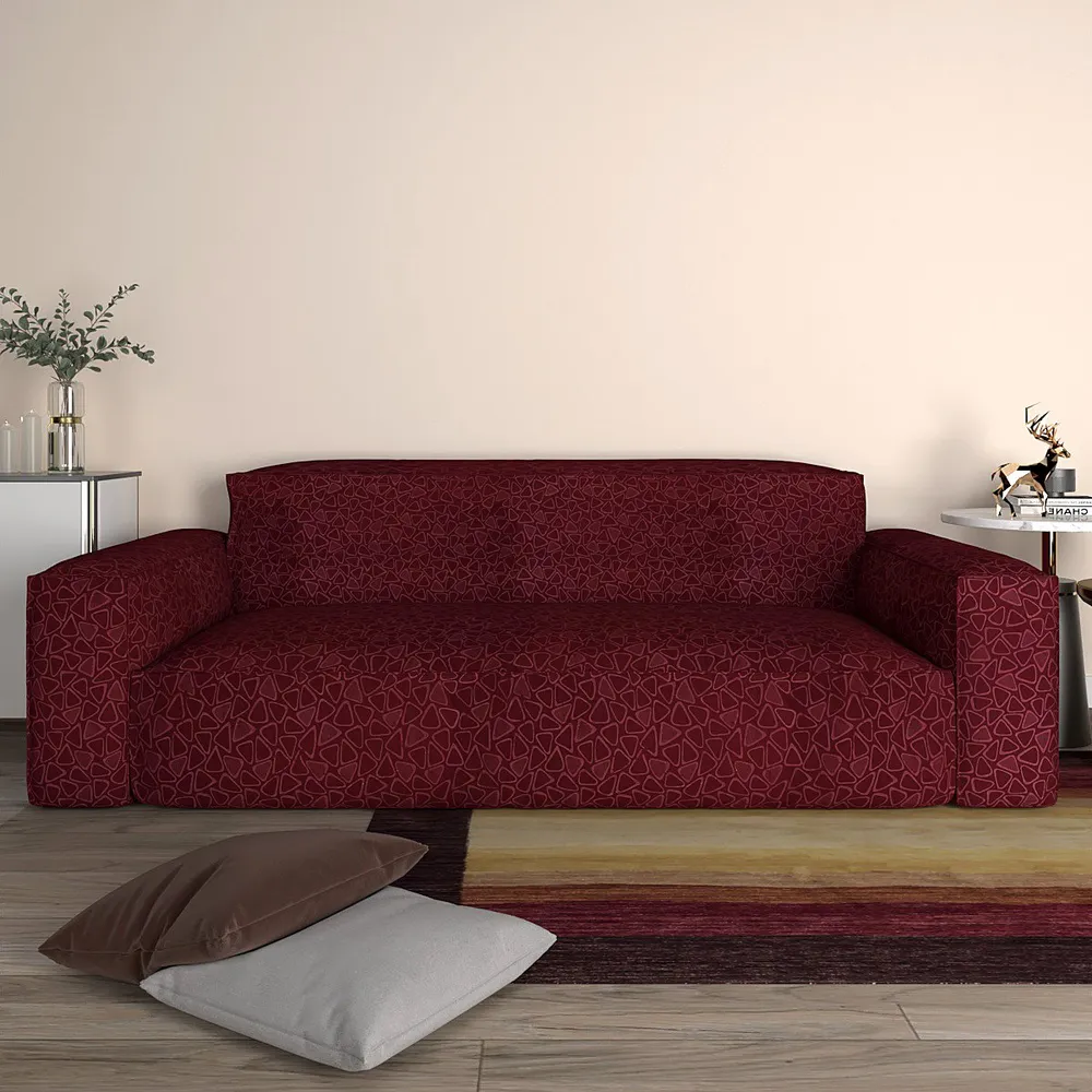 Cortina Spandex Stretchable Printed Maroon Sofa Slip cover One