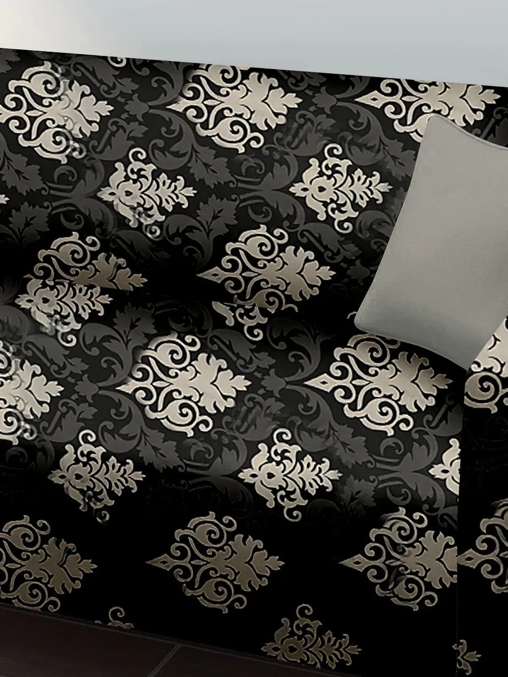 Cortina Spandex Stretchable Traditional Motif Black Sofa Slipcover