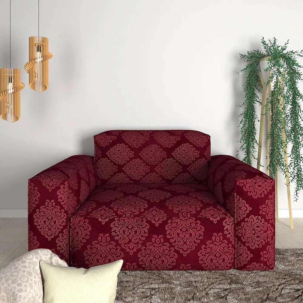 Cortina Spandex Stretchable Traditional Motif Maroon Sofa Slip cover