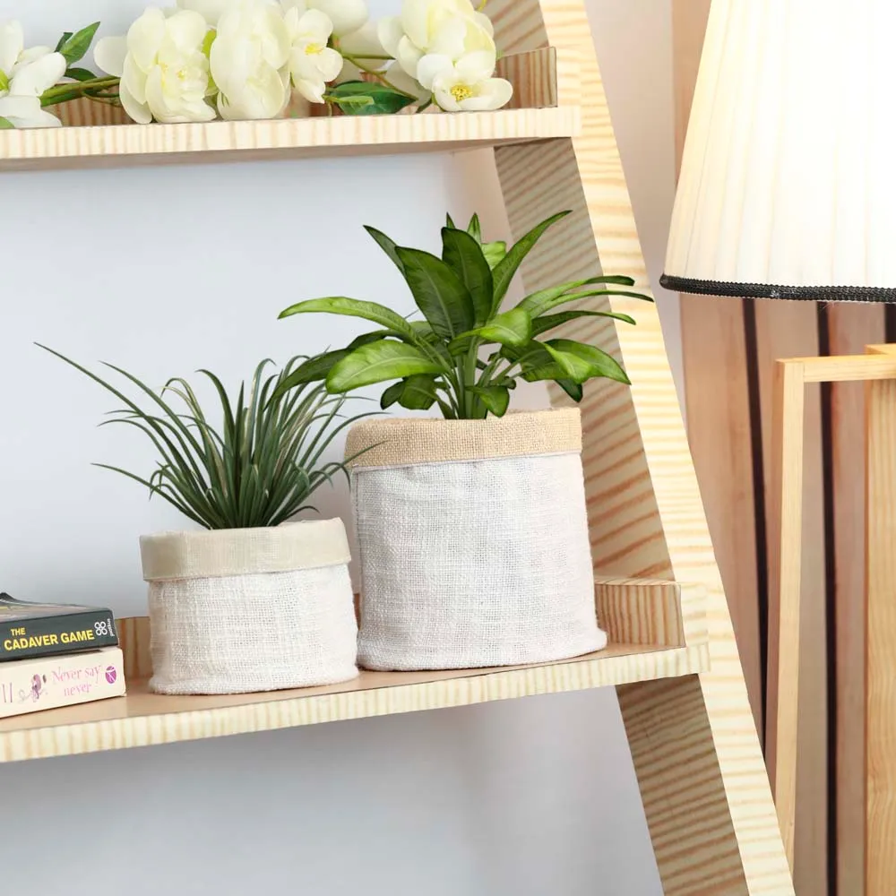 Cream Green Handcrafted Cotton & Jute Planters Set Of 2