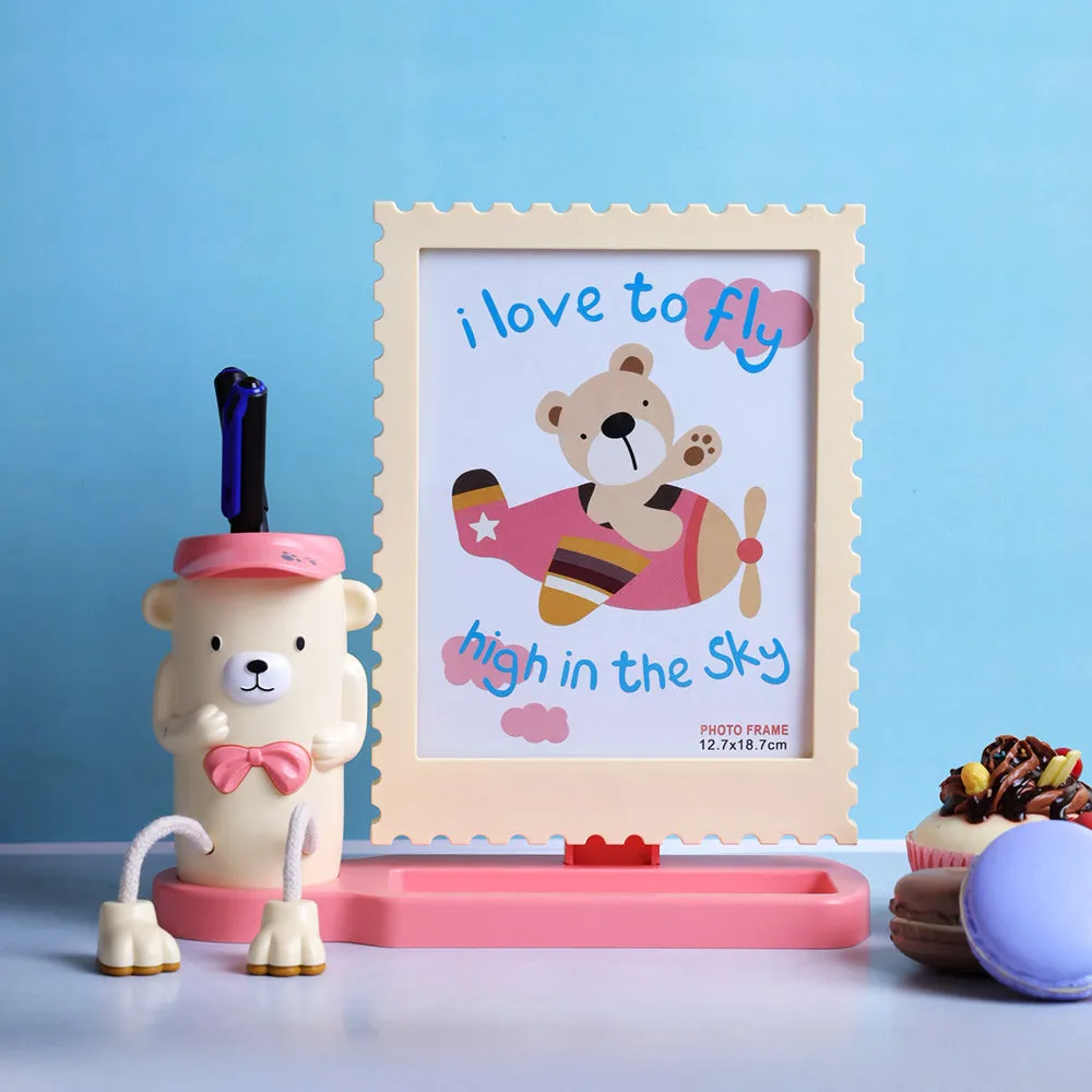 Cream Teddy Desk Organizer & Photo Frame Set
