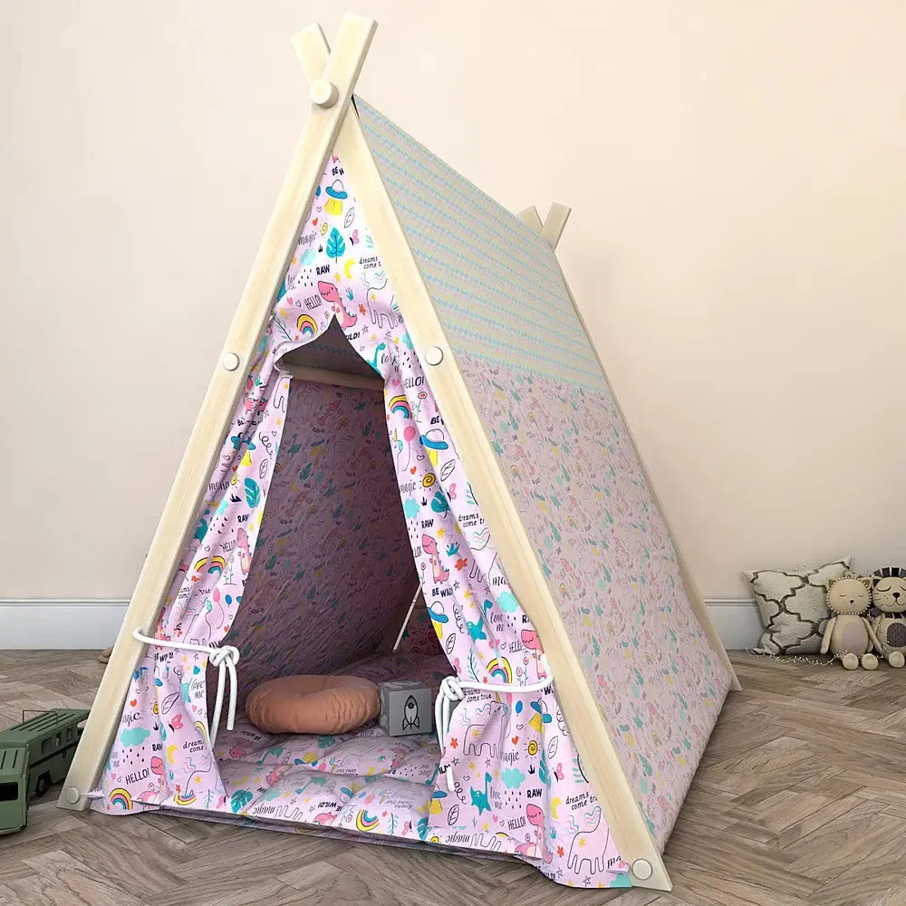 Creative Canvas Teepee Multicolour Kids Tent House (Baby Pink)