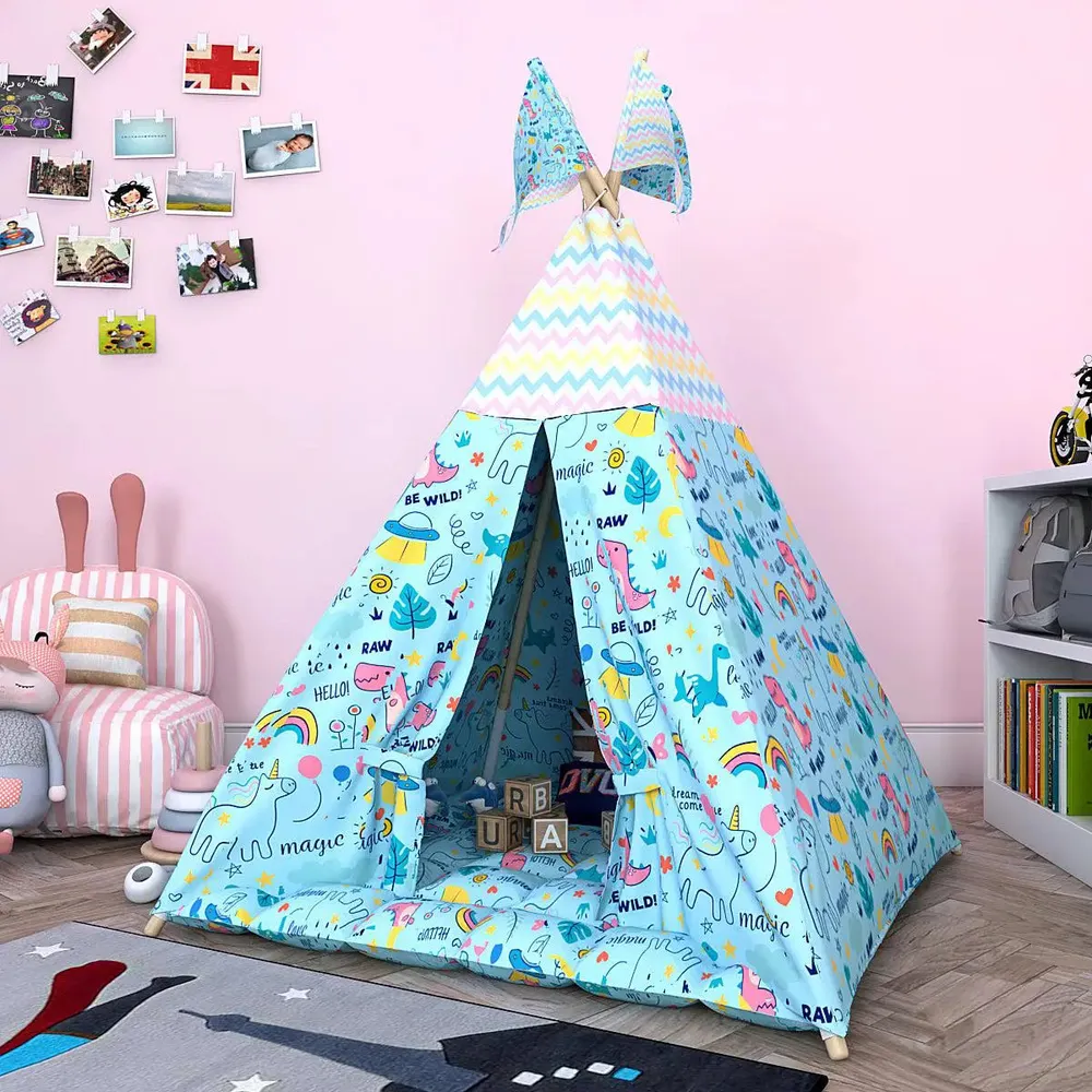 Creative Canvas Teepee Multicolour Kids Tent House (Pink / Sky Blue)
