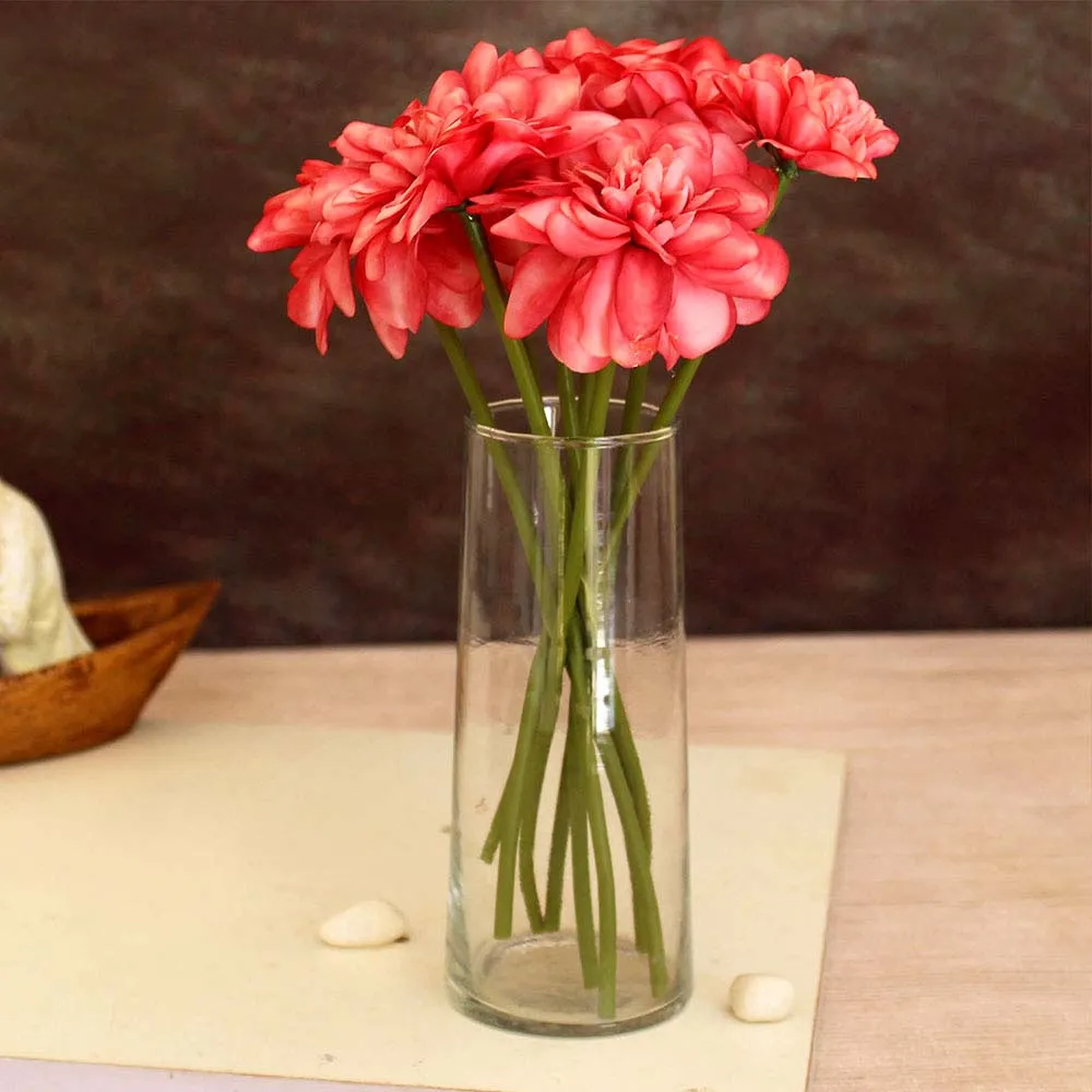 Crimson Decorative Artificial Flowers Sticks Set Of 9