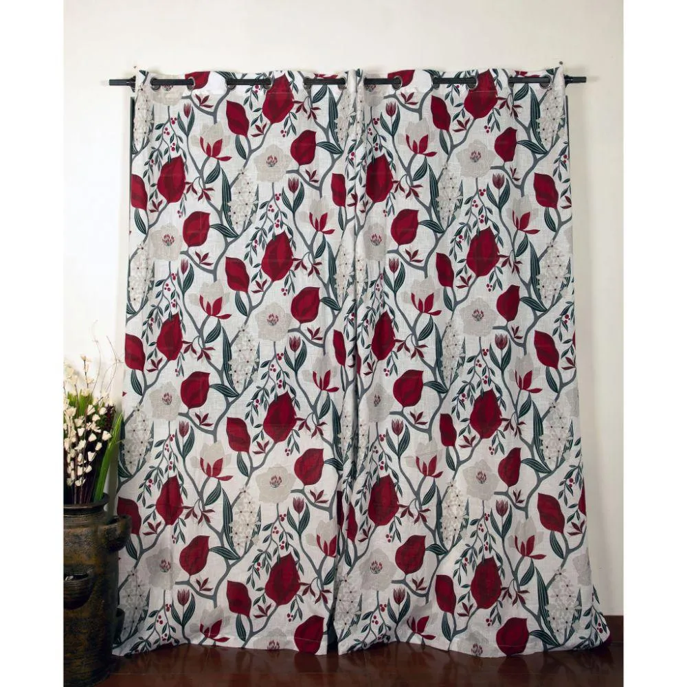 Crimson Protea Print Door and Window Curtain