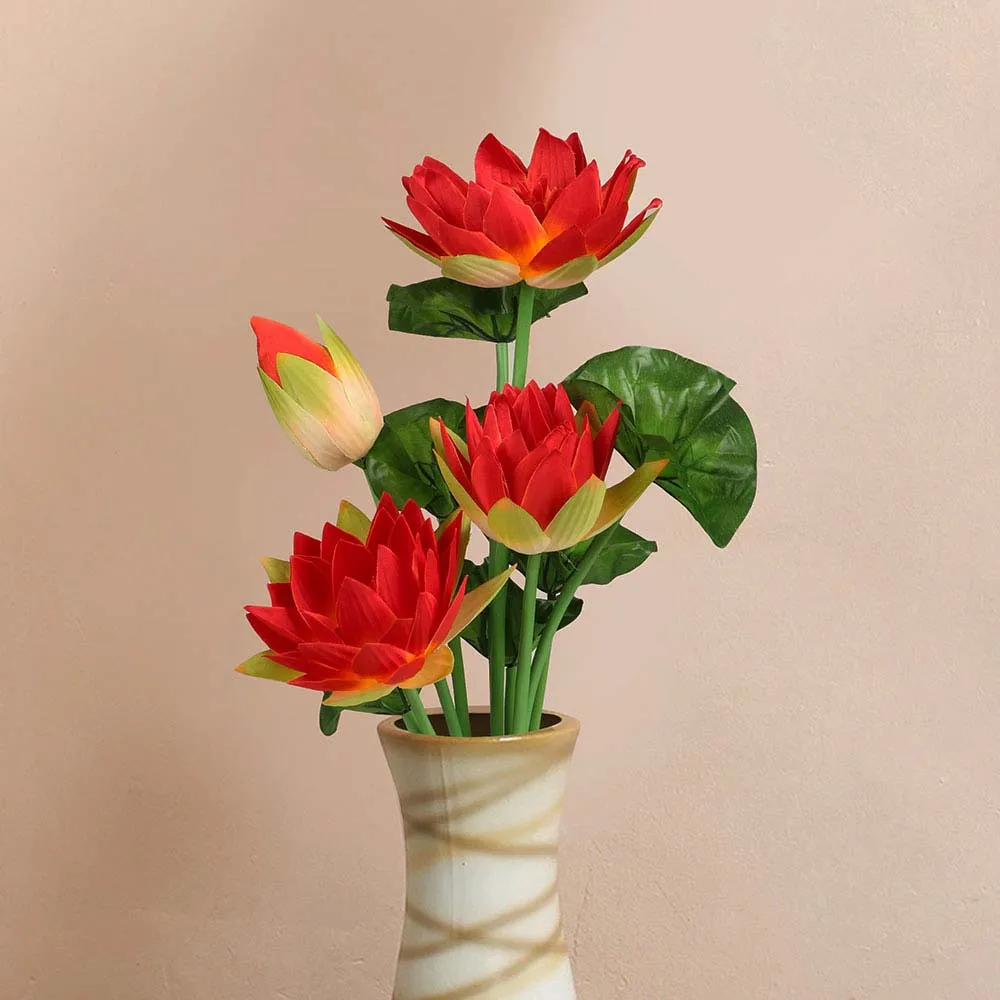 Crimson Red Artificial Lotus Lily Flower Bunch