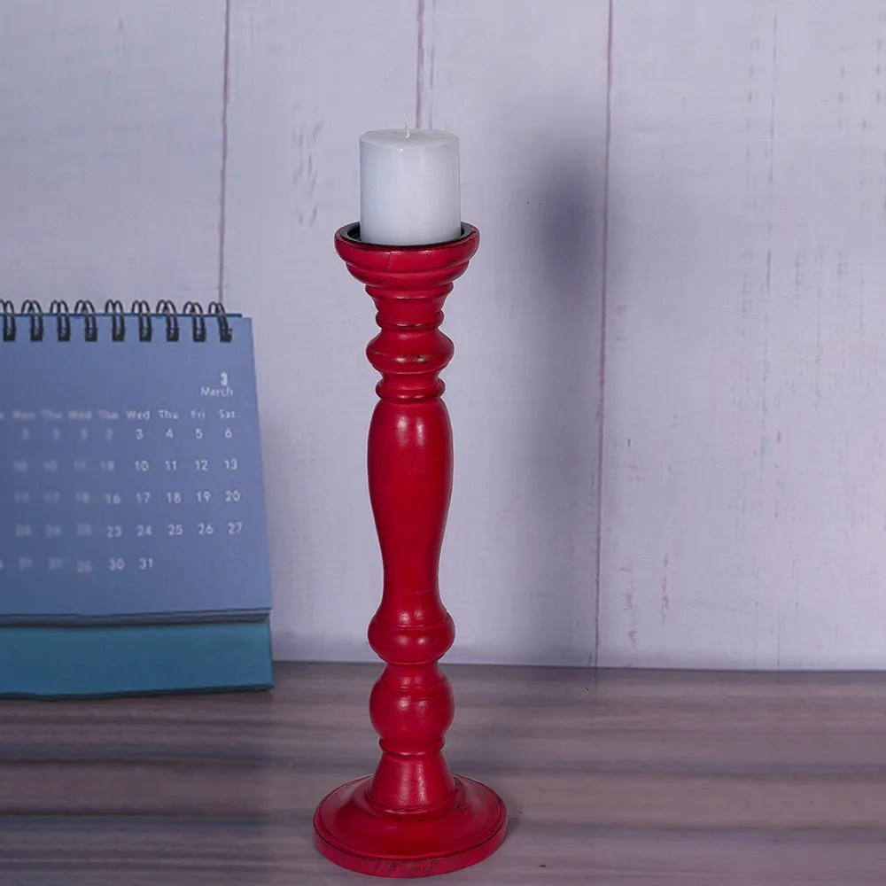 Crimson Wooden Pillar Candle Stand (Small)