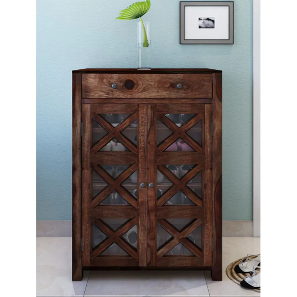 Criss Cross Antique Designer Sheesham Wood Shoe Rack