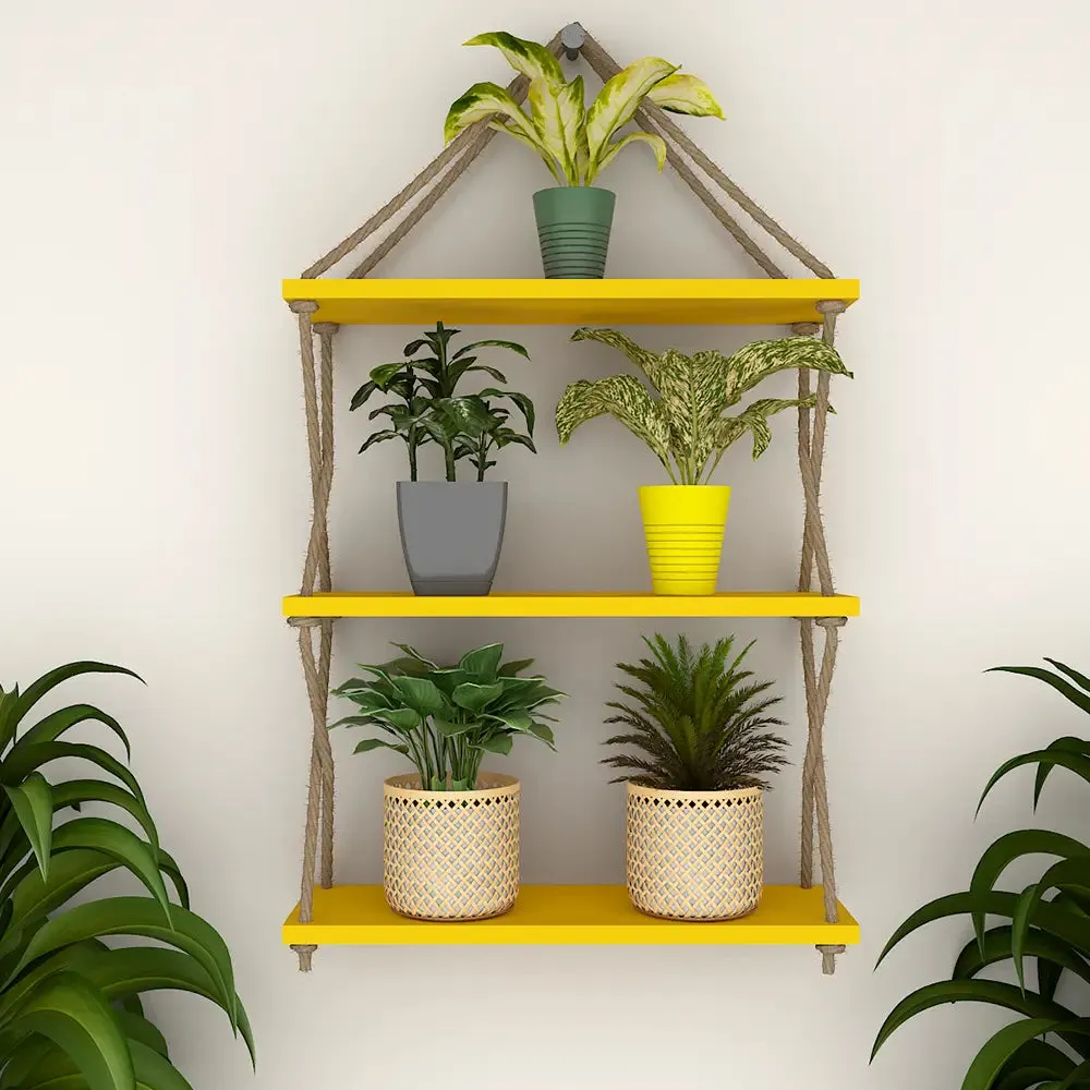 Cross Rope Wall Hanging Shelf Yellow