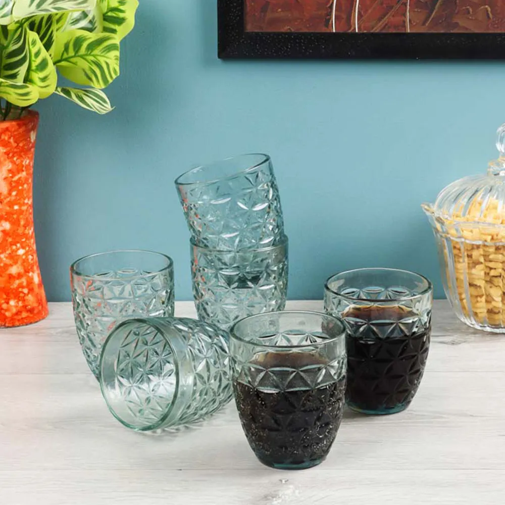 Crystal Clear Diamond Cut Colored Juice Glass Set Of 6