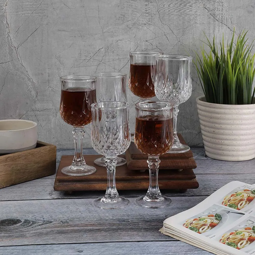 Crystal Clear Diamond Cut Wine Glasses Set Of 6
