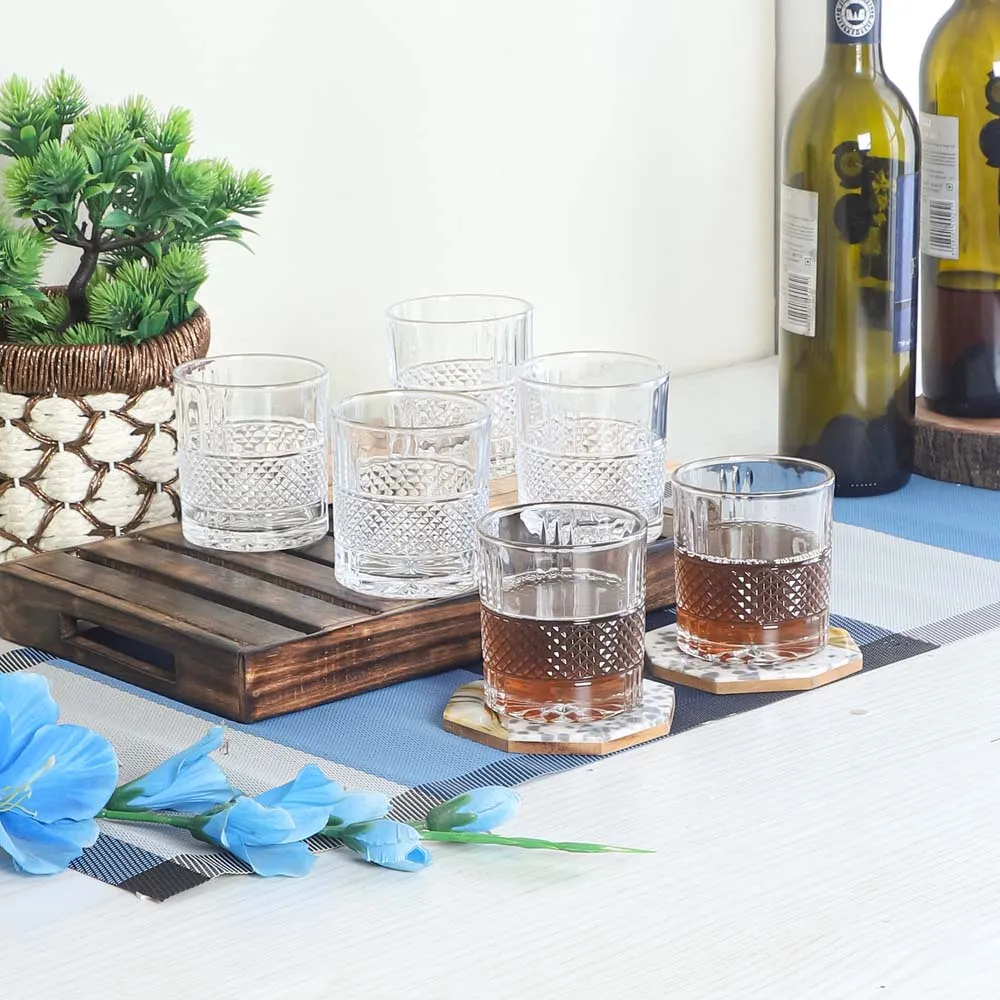 Crystal Clear Edgy Diamond Cut Juice Glass Set Of 6