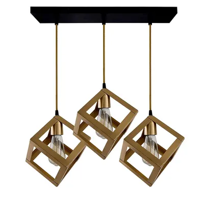 Cube Styled Golden Finish Cluster Ceiling Light