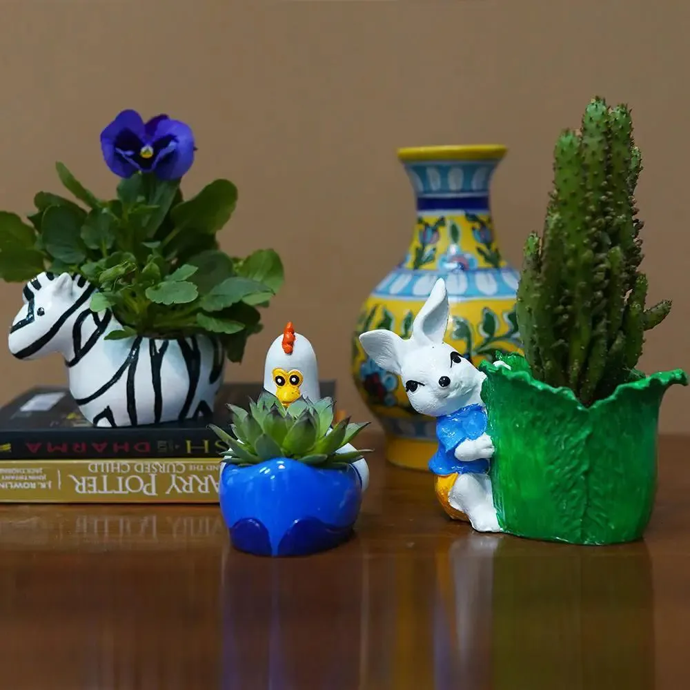 Cute Cartoon Animals Family Desk Planter Flower Pot for Home Decor Set of 2