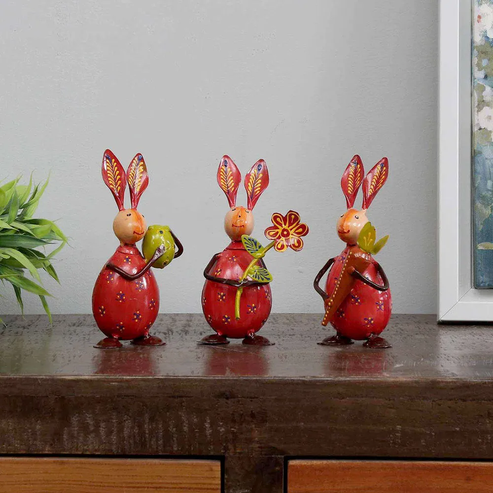 Cute Little Rabbit Eggs Animal Figurine / Showpiece Set Of 3