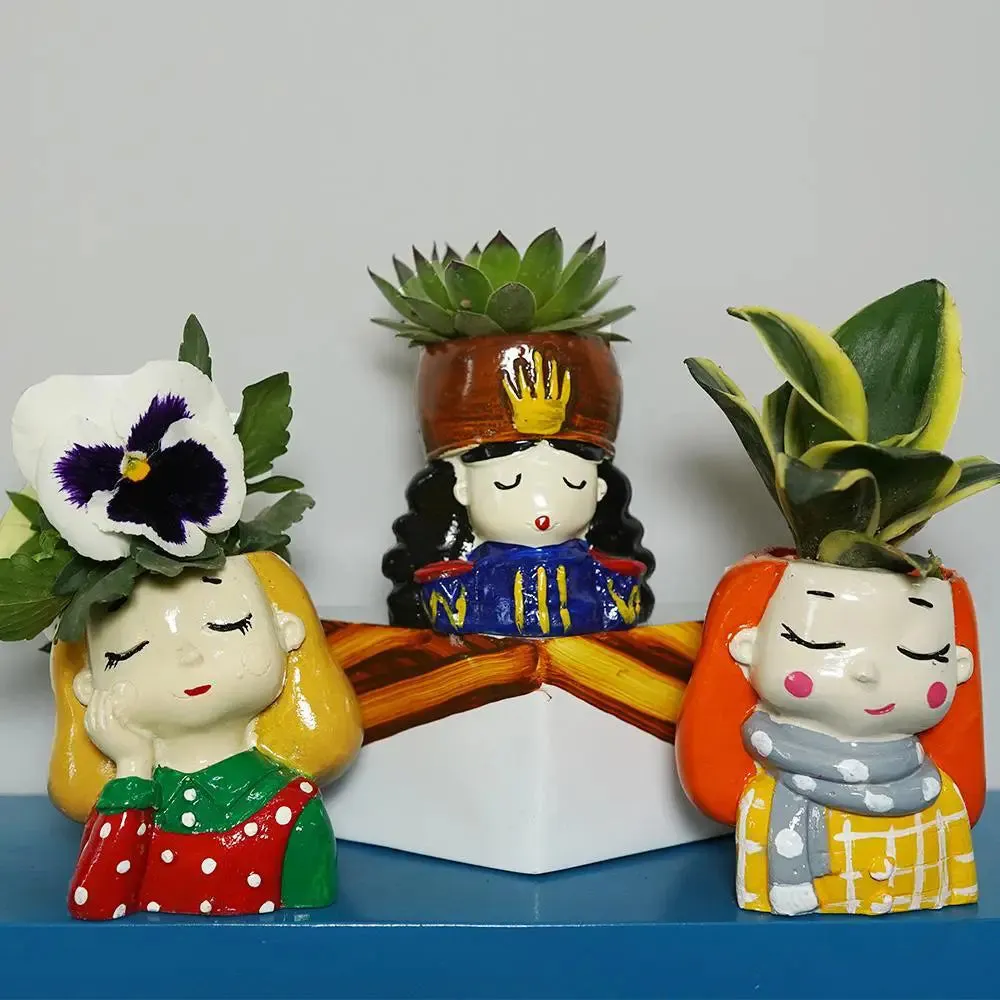 Cute Queen Family Desk Planter Flower Pot for Home Decor Set of 3