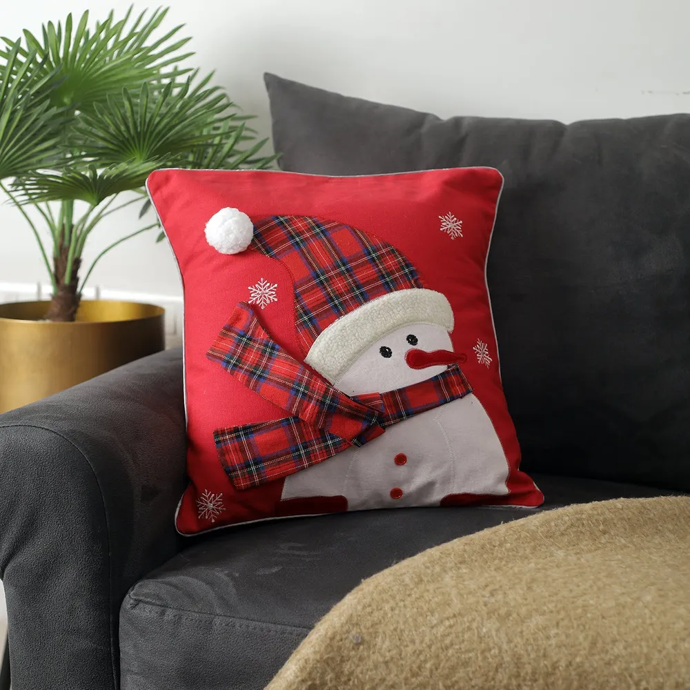 Cute Snowman Designer Red Cushion Cover