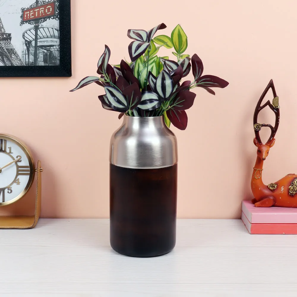 Cylindrical Deidra wood Silver & Black Vase - Large