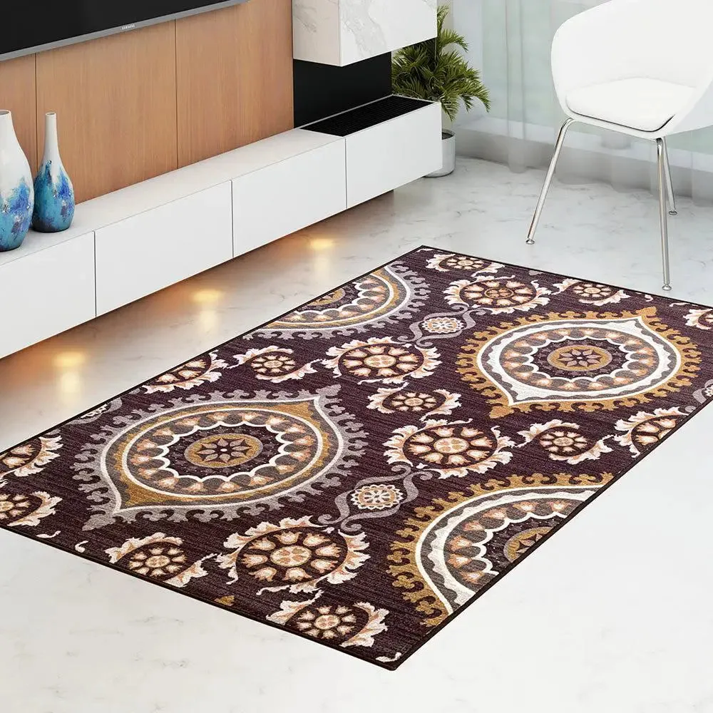 Dark Maroon Ethnic Printed Premium Area Carpet ( 3 ft x5 ft & 4 ft x 6 ft )