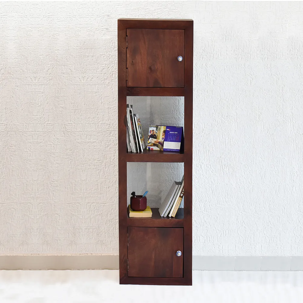 Dark Red Mahagony Wood Multipurpose Partially Closed Floor Bookshelf