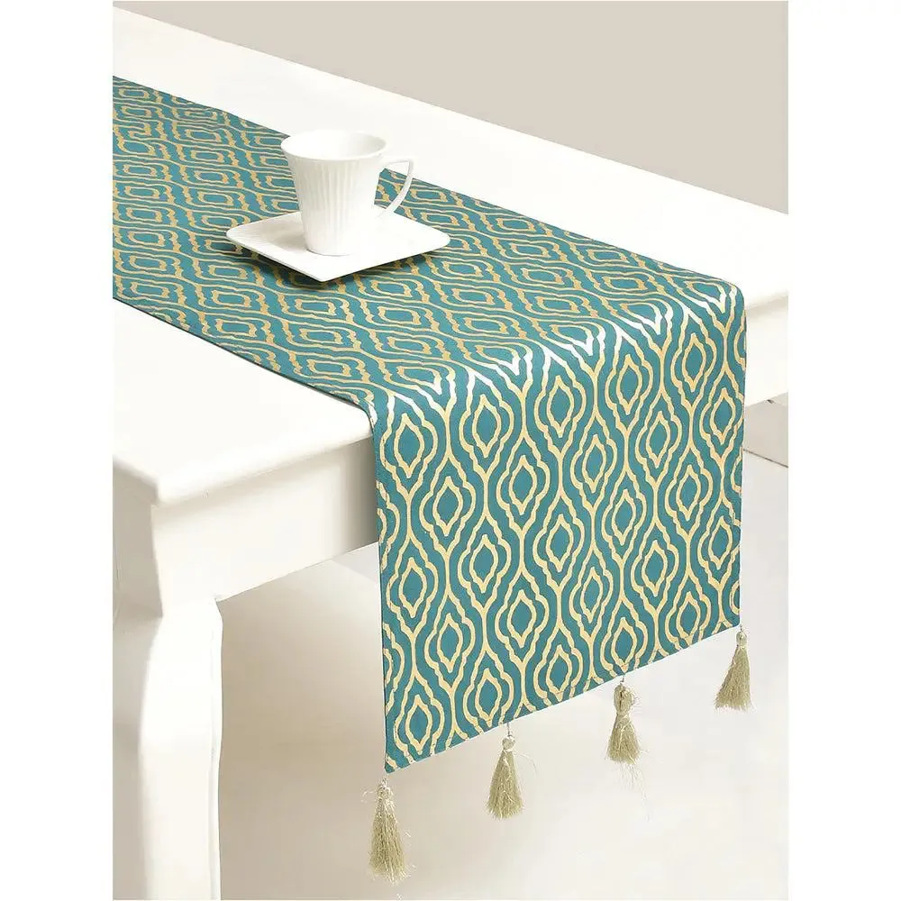 Dark Teal Artistic Designer Cotton Table Runner