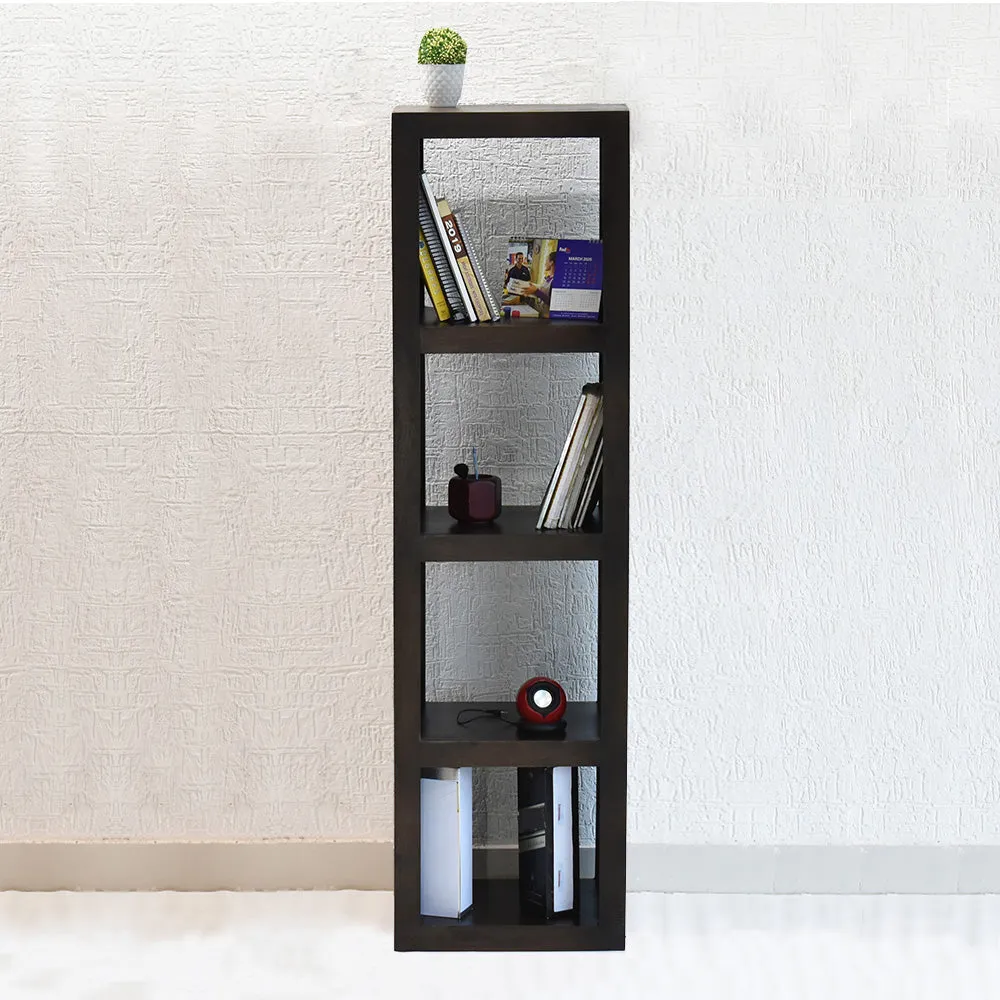 Dark Walnut Wood Multipurpose Four Compartment Floor Bookshelf