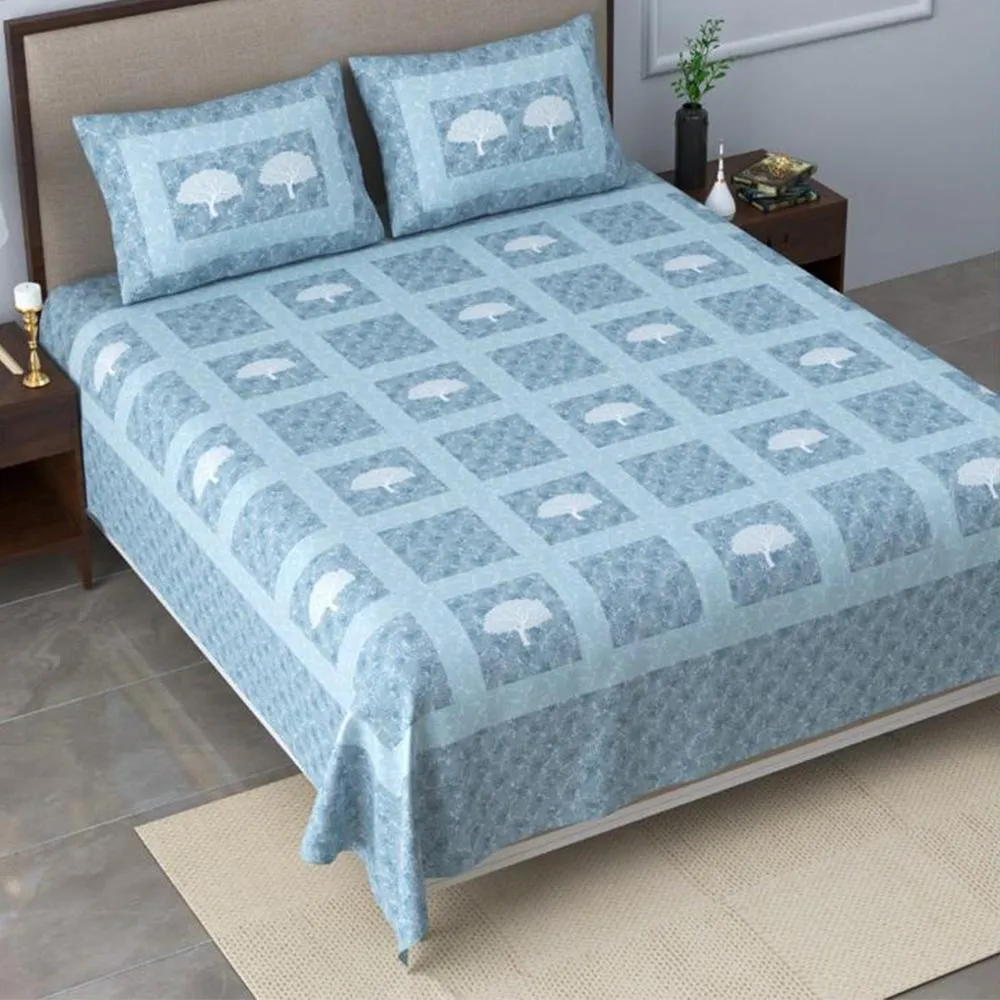 Deciduous Tree Cotton Double Bedsheet with Pillow Covers
