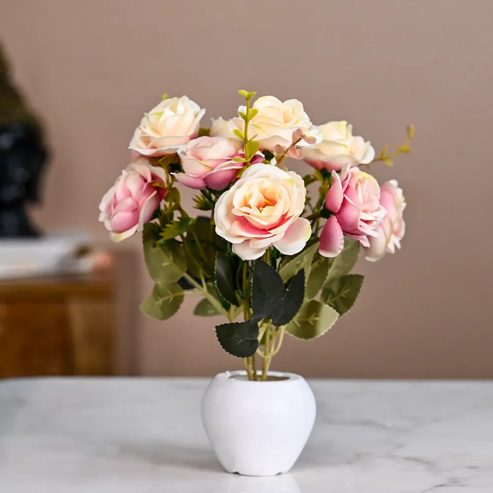 Decorative Colorful Artificial Roses With Pot