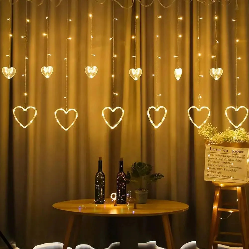 Decorative Heart Warm White String LED light With 8 Flashing Mode- 12 Pieces