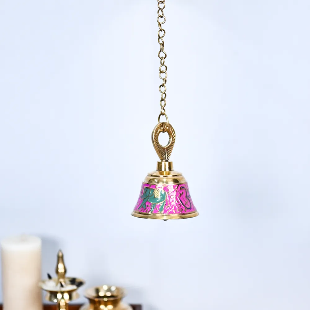 Decorative Rusty Colorful Brass Hanging Bell For Home Temple