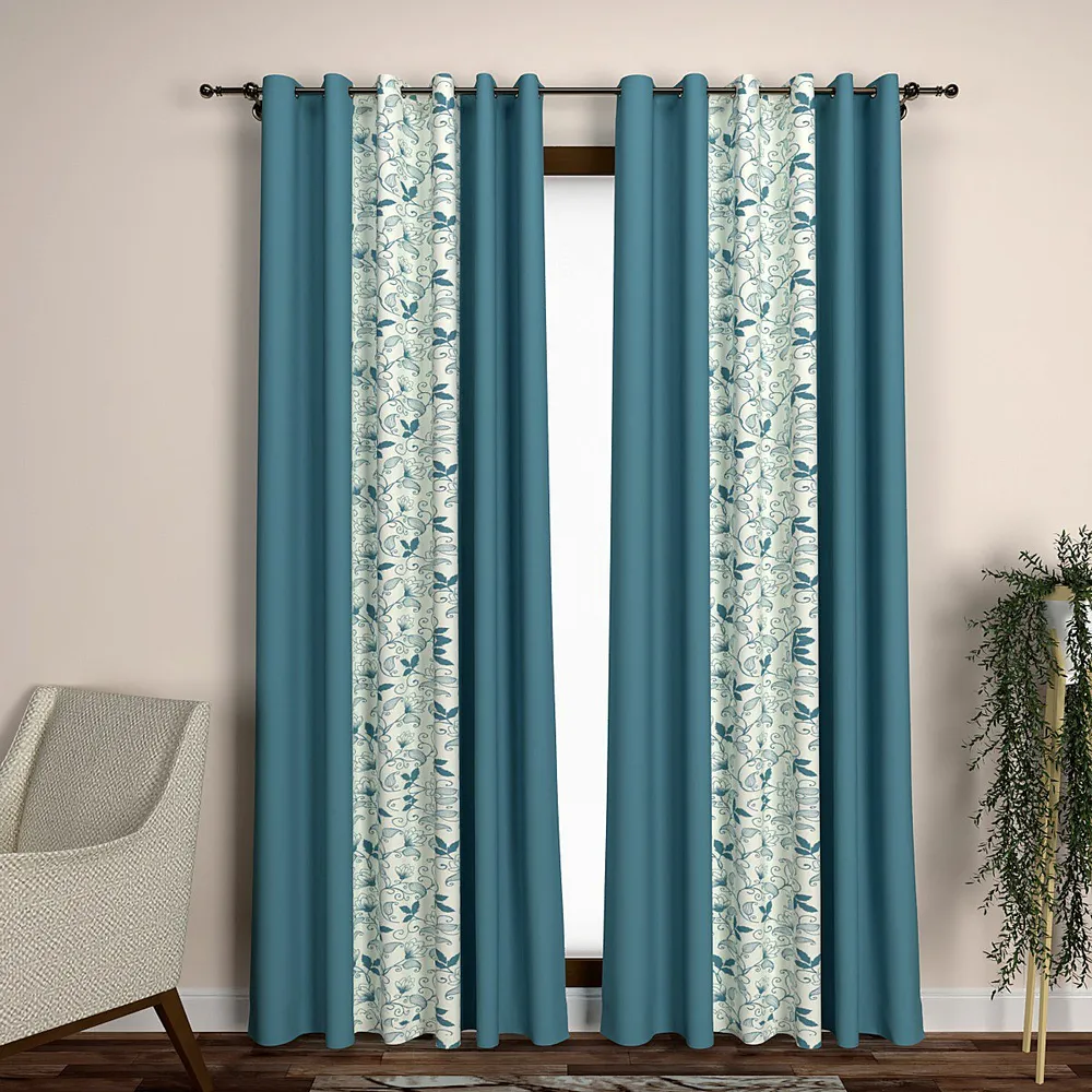 Deep Sea Green Floral Designer Layered Door Curtain Medium Single Piece (7ft)