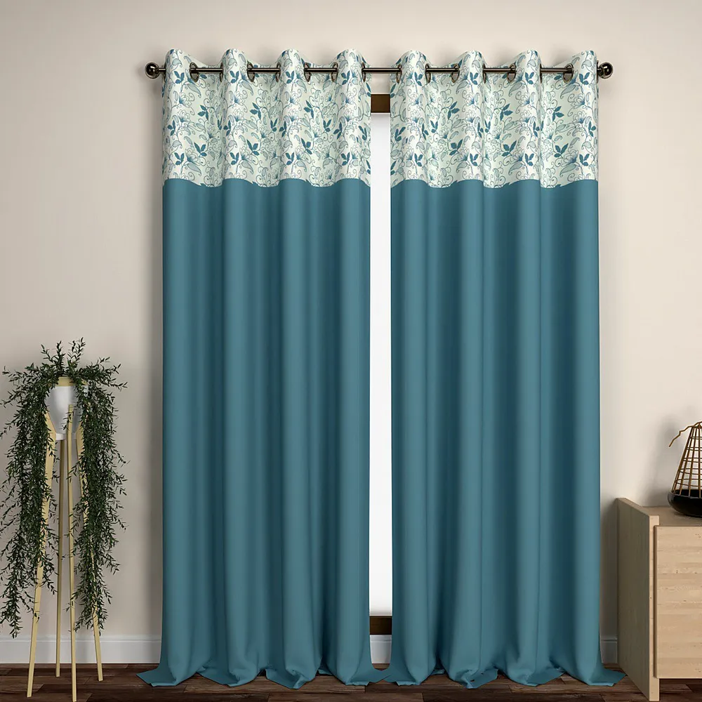 Deep Sea Green Floral Semi Designer Layered Door Curtain