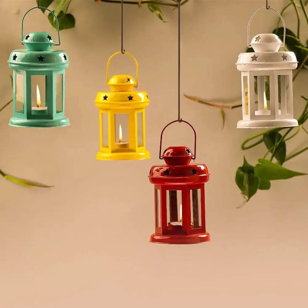 Delightful Multicolor Palette Set Of 4 Lantern Candle Holder