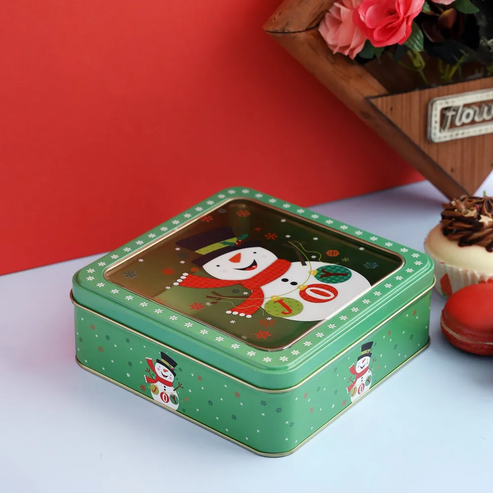 Delightful Snowman Green Cookie Box