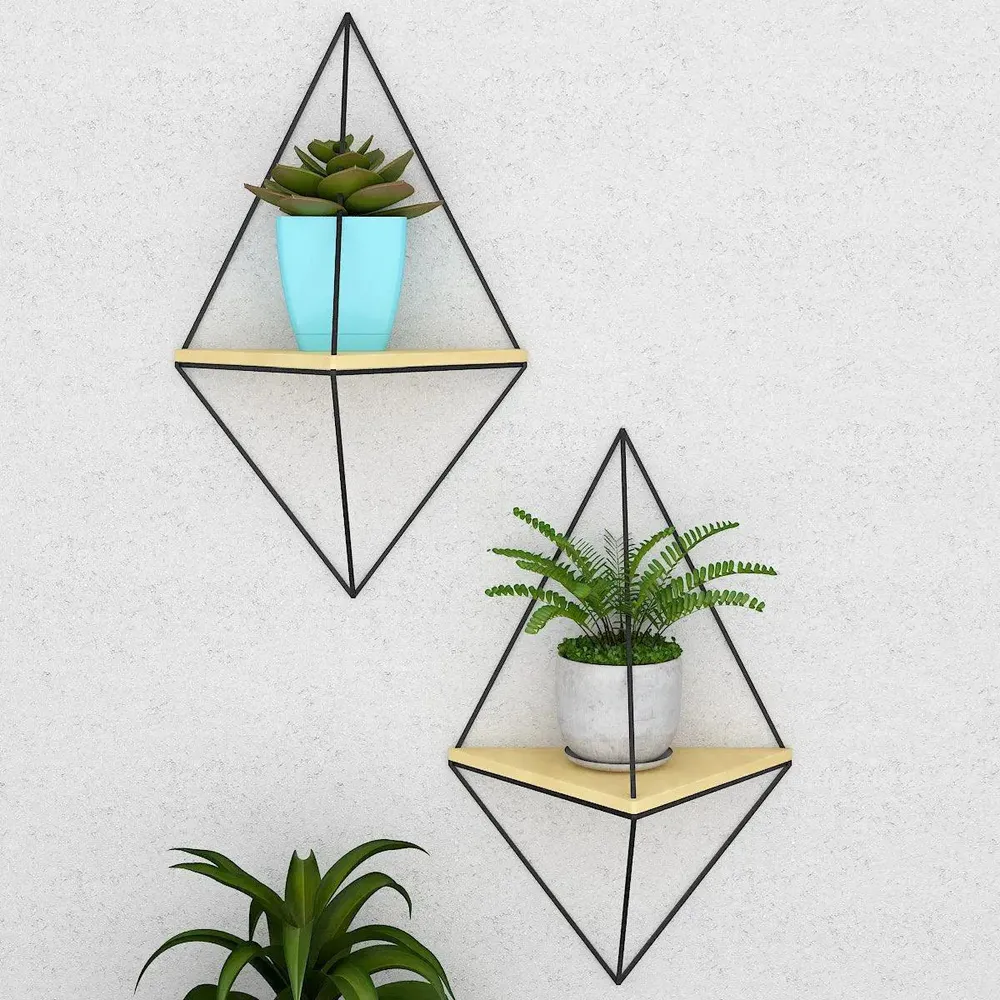 Designer Diamond Shape Iron Wall Shelves Set of 2