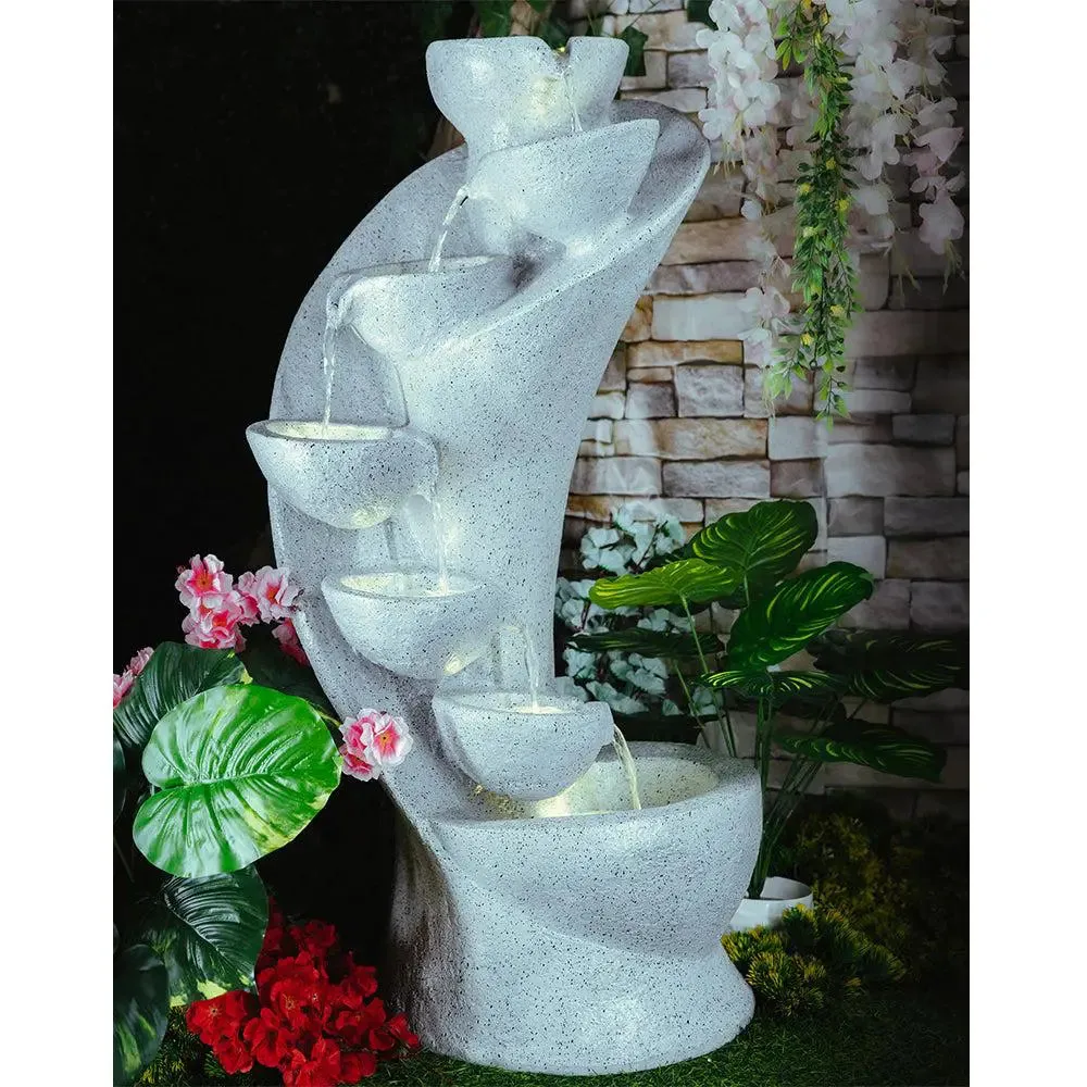 Designer Fiberglass Chalice Light Grey Water Fountain