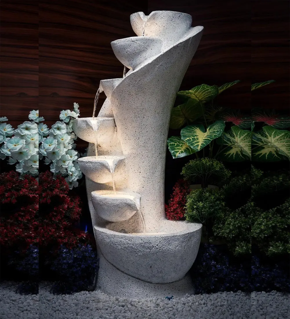 Designer Fiberglass Chalice White Water Fountain