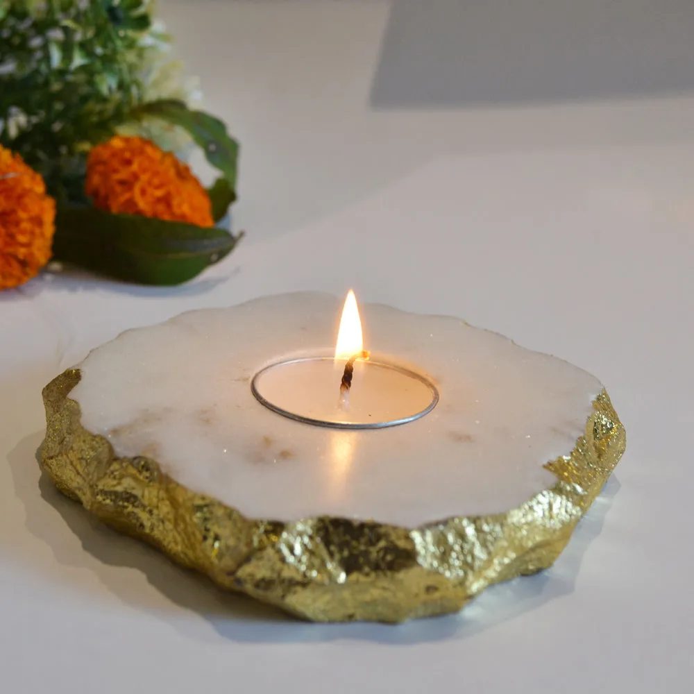 Designer Gold Foiled Marble Tealight Candle Holder