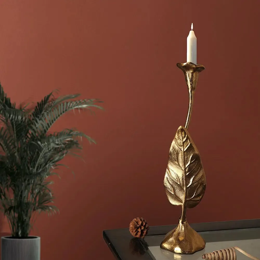 Designer Gold Jules Leaf Candle Holder (Medium)