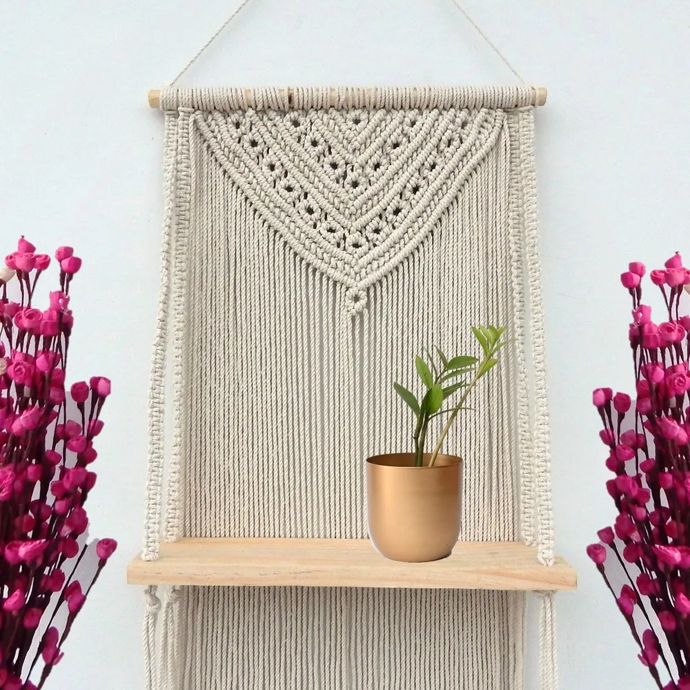 Designer knotted Boho Wall Hanging Shelf