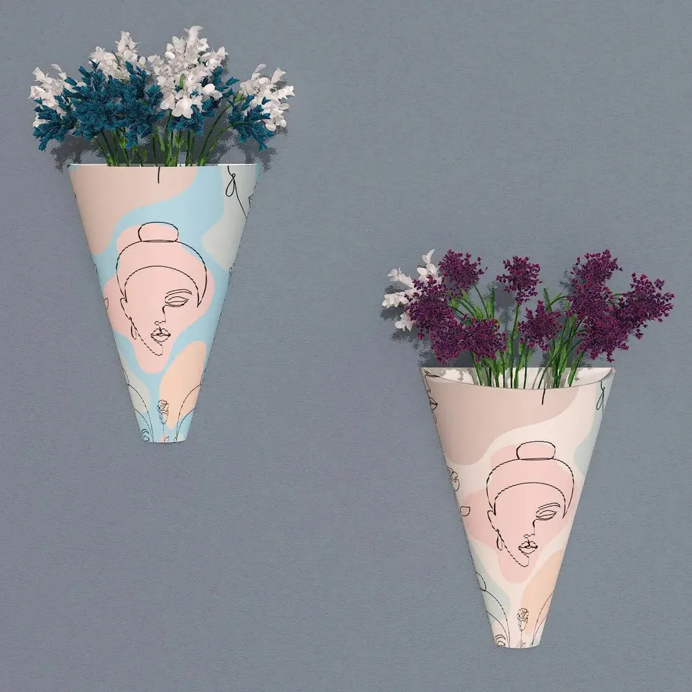 Designer Pair of Wall Vases With Modern Art Buddha Prints