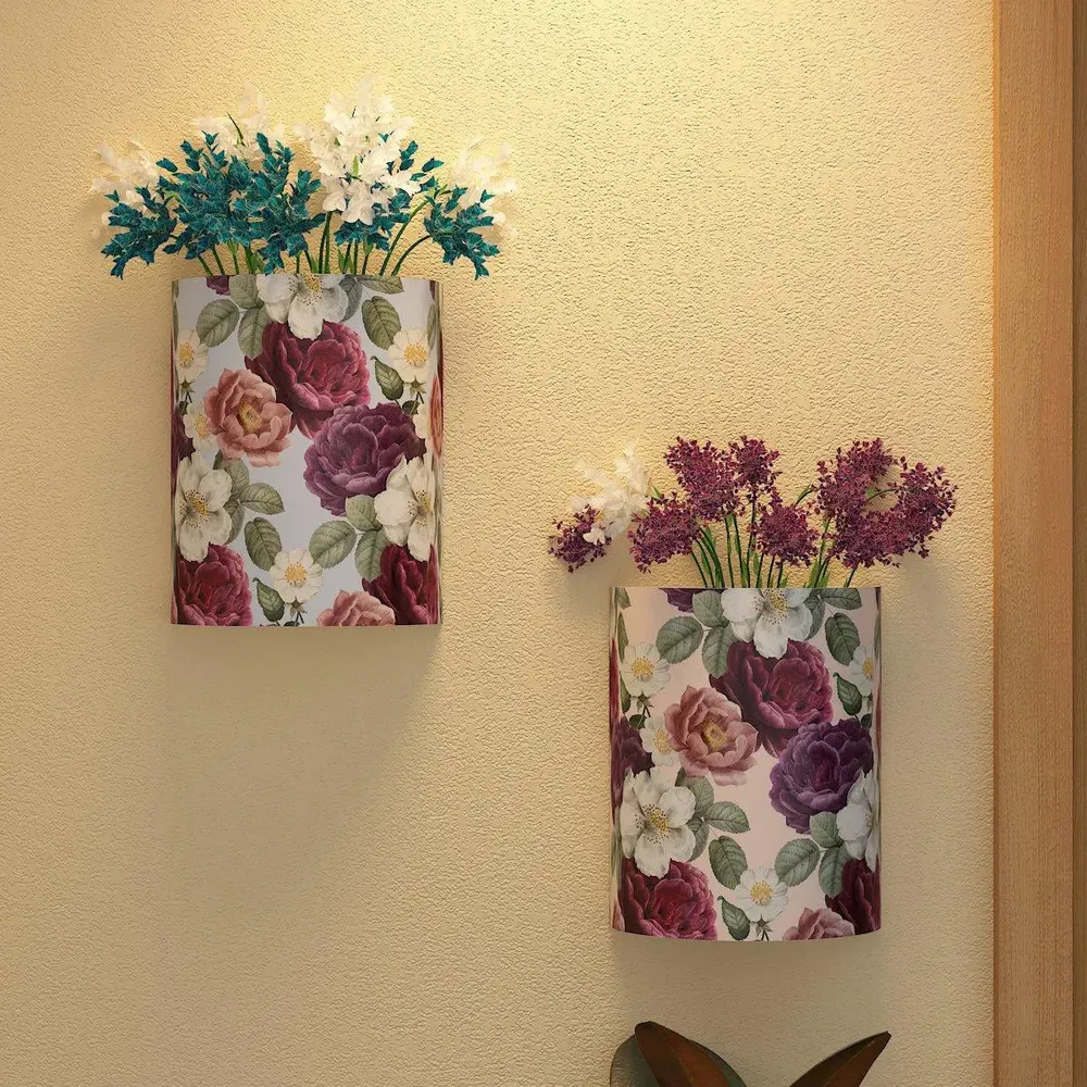 Designer Pair of Wall Vases With Rose Flower Prints