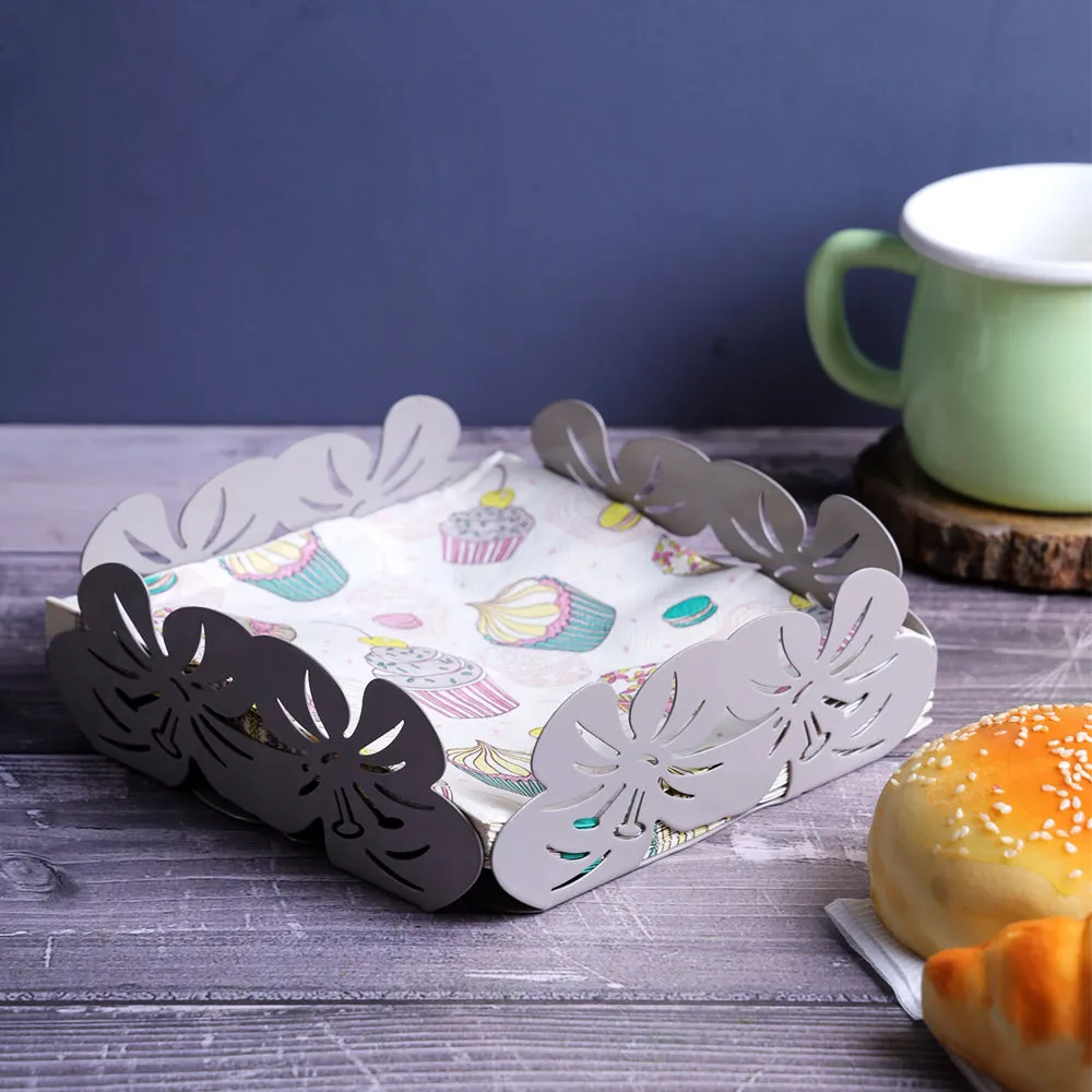 Designer Square Floral Grey Napkin Holder