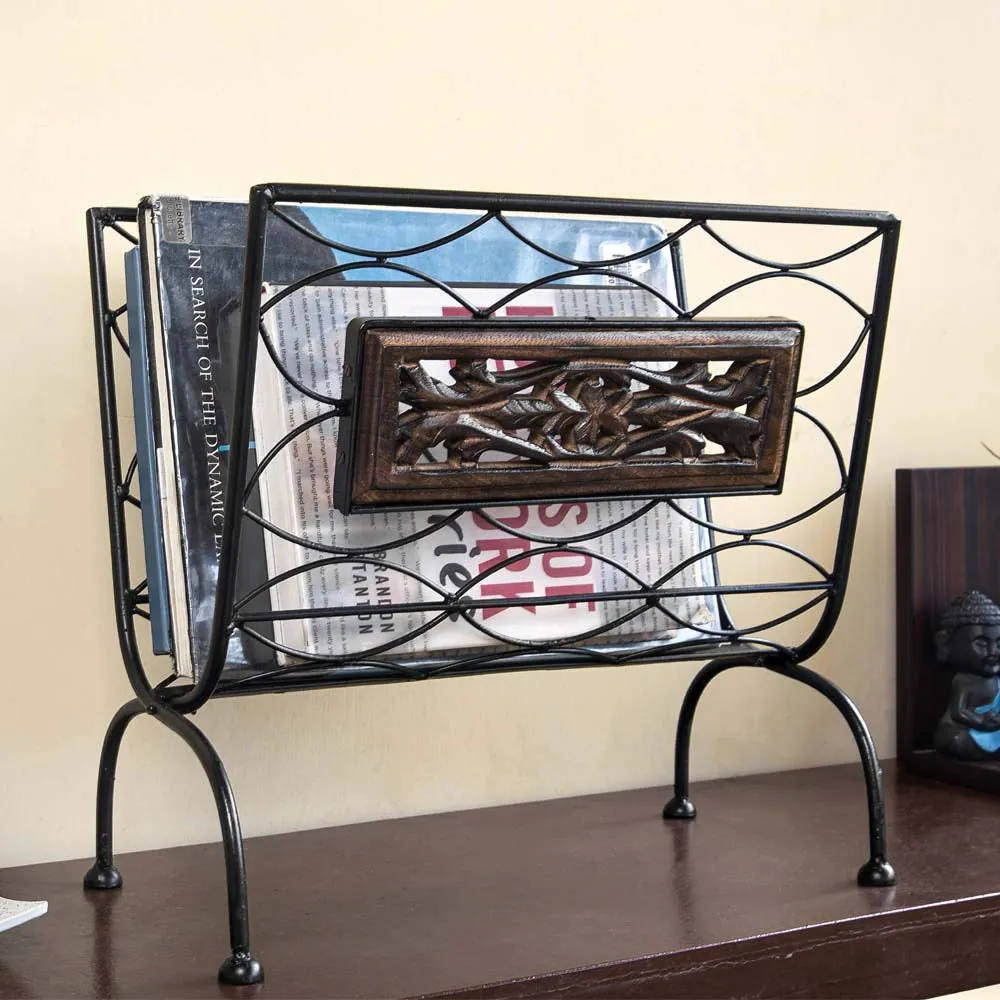 Designer Wooden &amp; Iron Magazine Holder