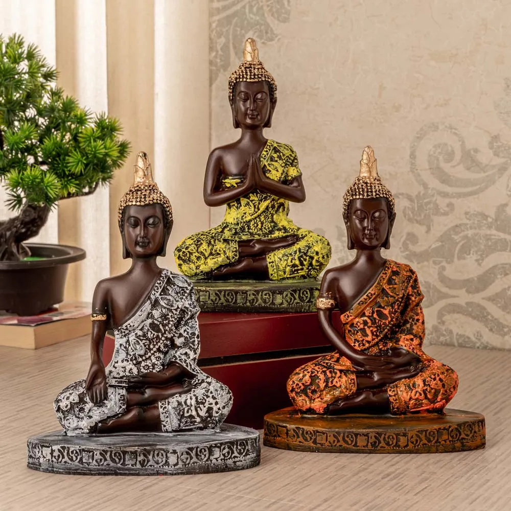 Detailed Crafted Meditating Lord Buddha Showpiece Set Of 3