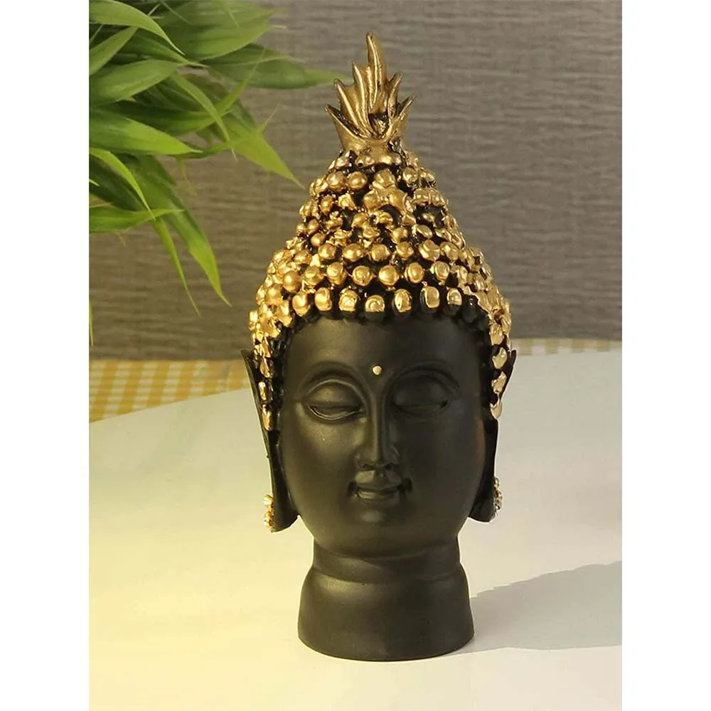 Detailed Peaceful Black Buddha With Golden Crown Showpiece