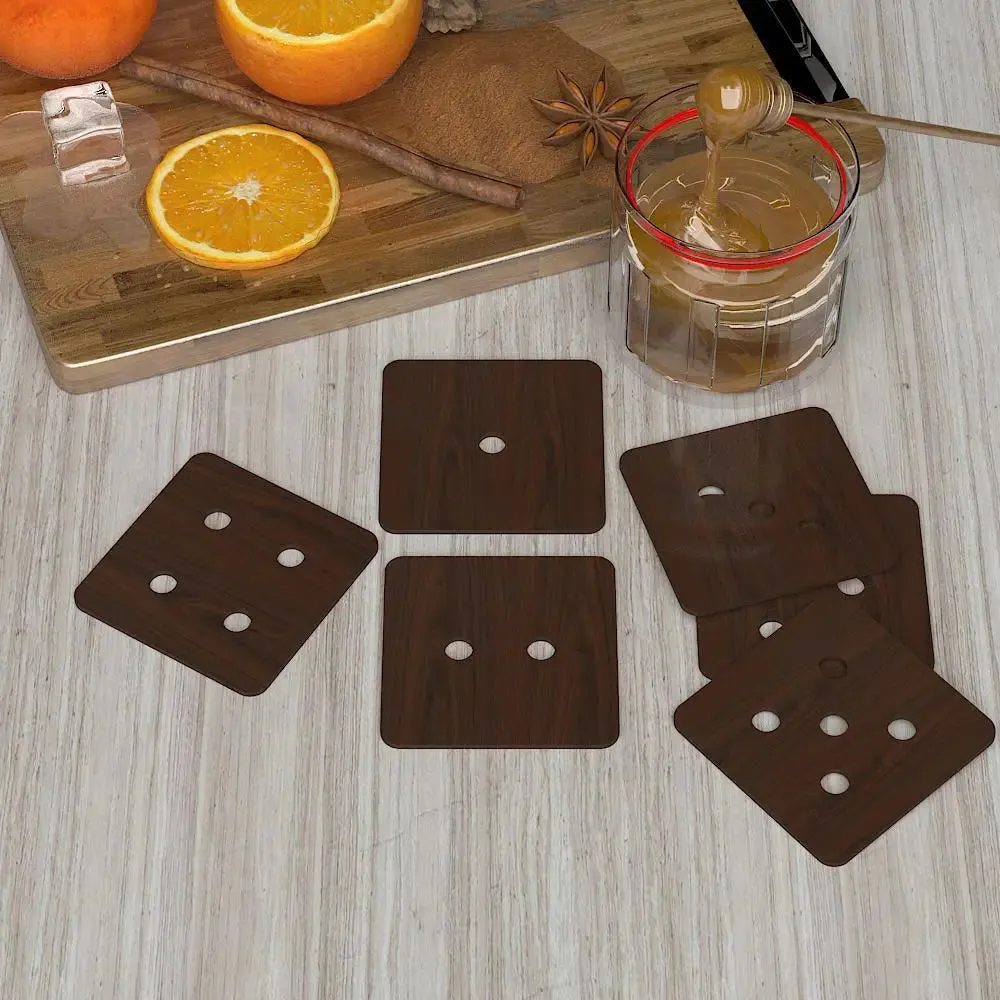 Dice Design Wooden Coasters Walnut Finish