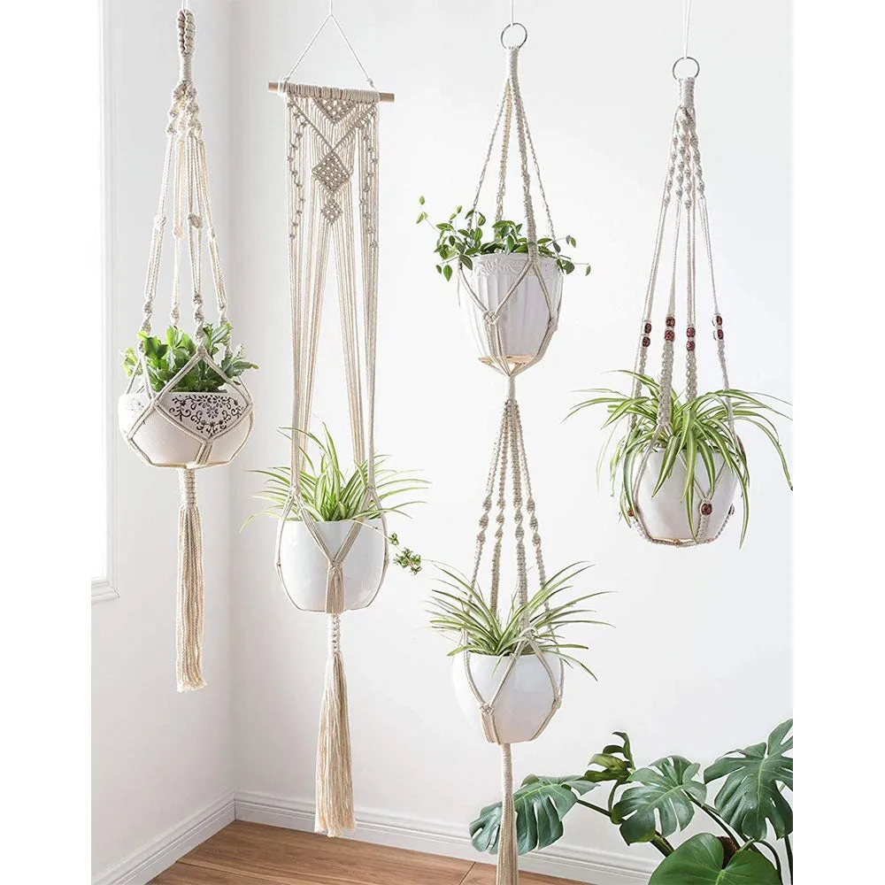 Distinct Handwoven Elegant Cotton Plant Hanger Without Pot Set of 4