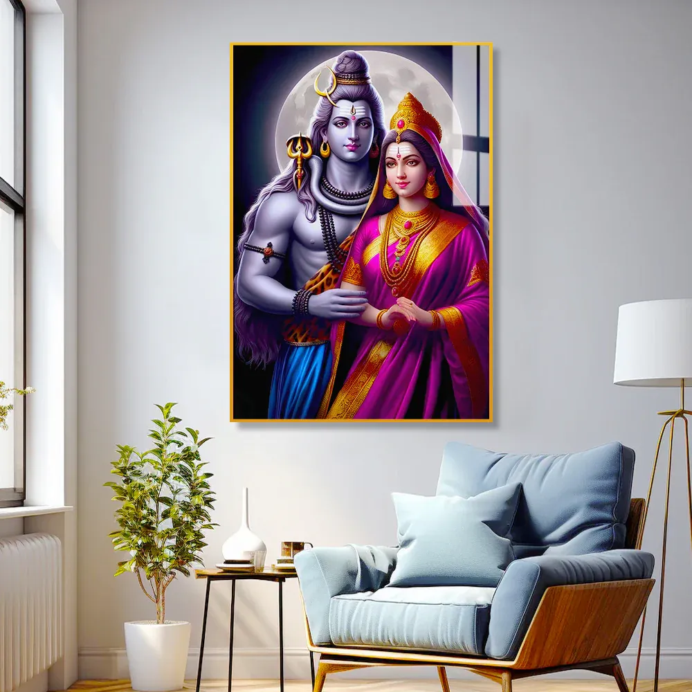 Divine Bond Shiva and Parvati Acrylic Wall Painting Regular
